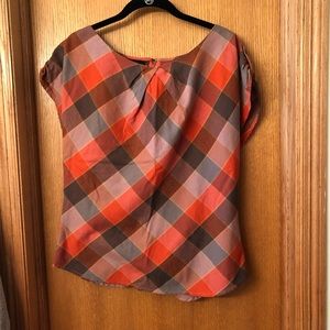 Patagonia orange and gray plaid linen shirt